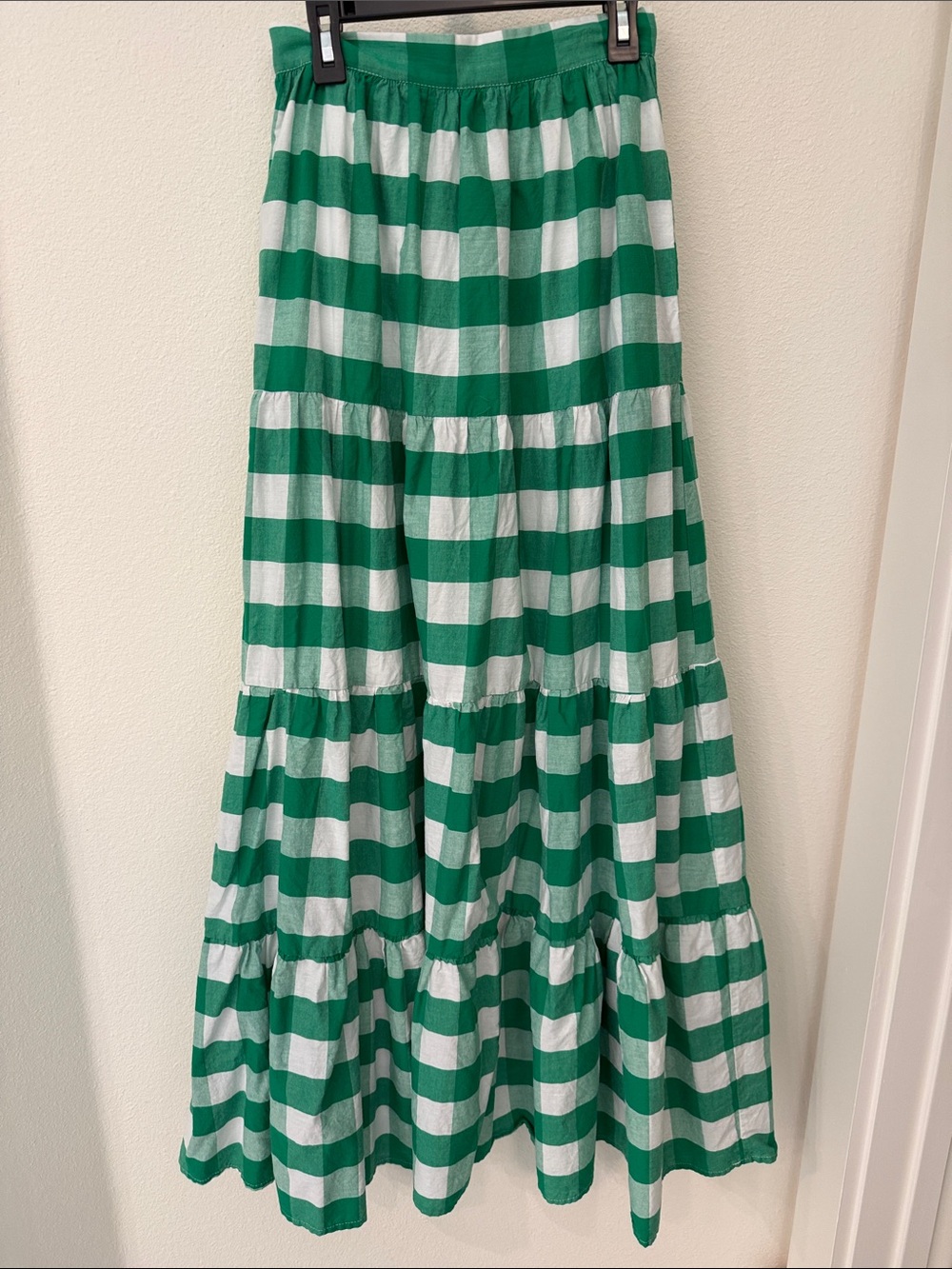 Aura Green and White Tiered Maxi Skirt